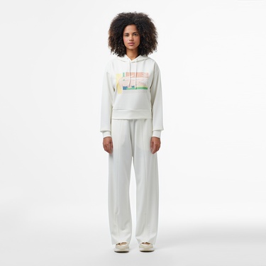  Kadın Relaxed Fit Kapüşonlu Baskılı Beyaz Sweatshirt
