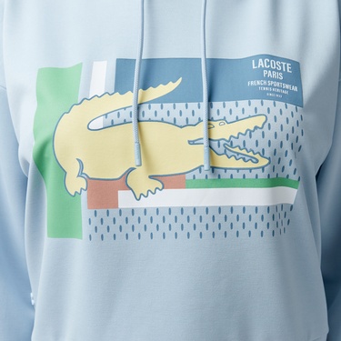  Kadın Relaxed Fit Kapüşonlu Baskılı Açık Mavi Sweatshirt
