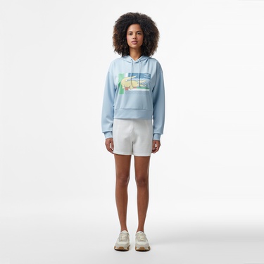  Kadın Relaxed Fit Kapüşonlu Baskılı Açık Mavi Sweatshirt