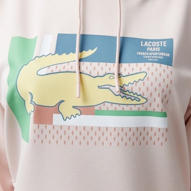  Lacoste Classic Kadın Kapüşonlu Baskılı Açık Pembe Sweatshirt
