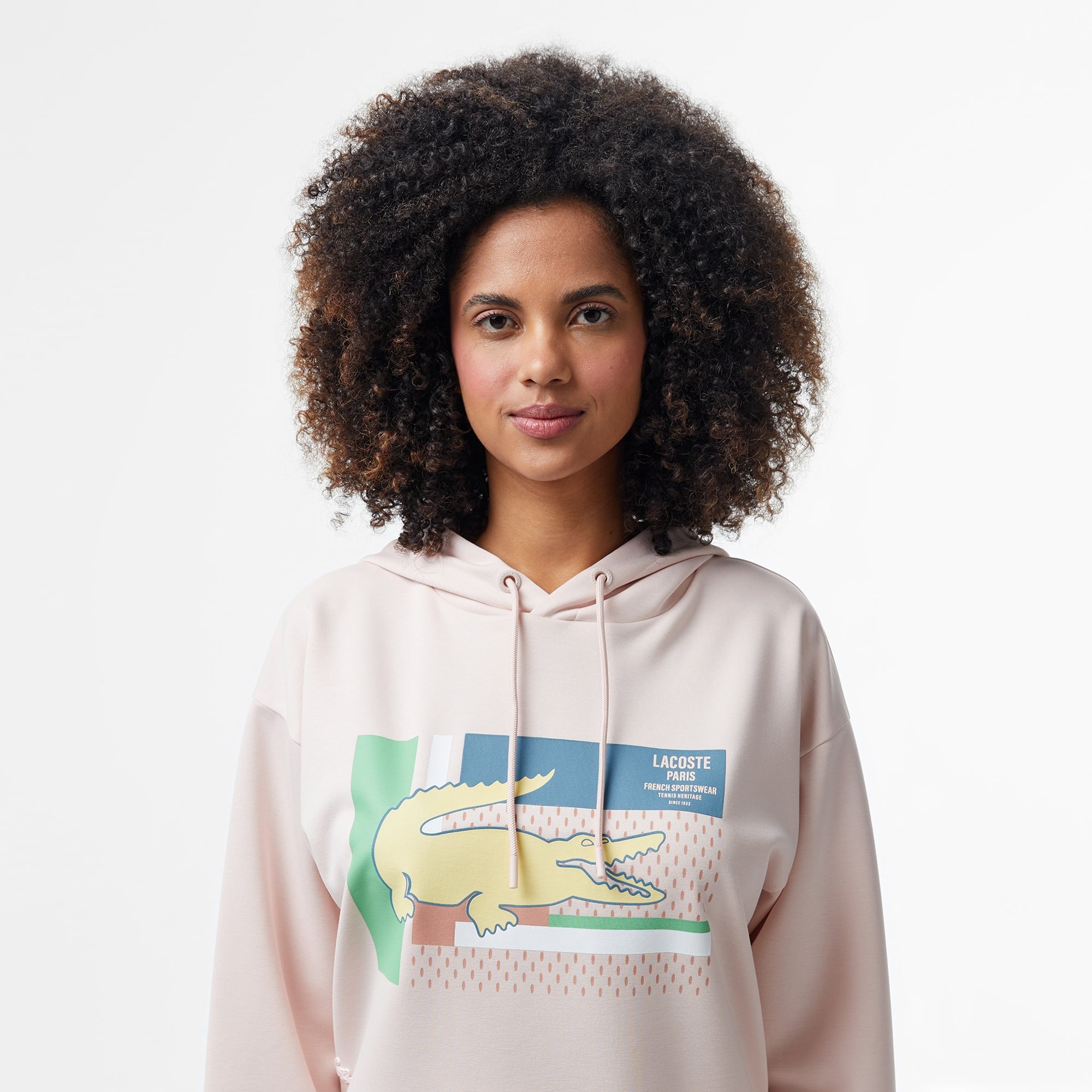 Lacoste Classic Kadın Kapüşonlu Baskılı Açık Pembe Sweatshirt
