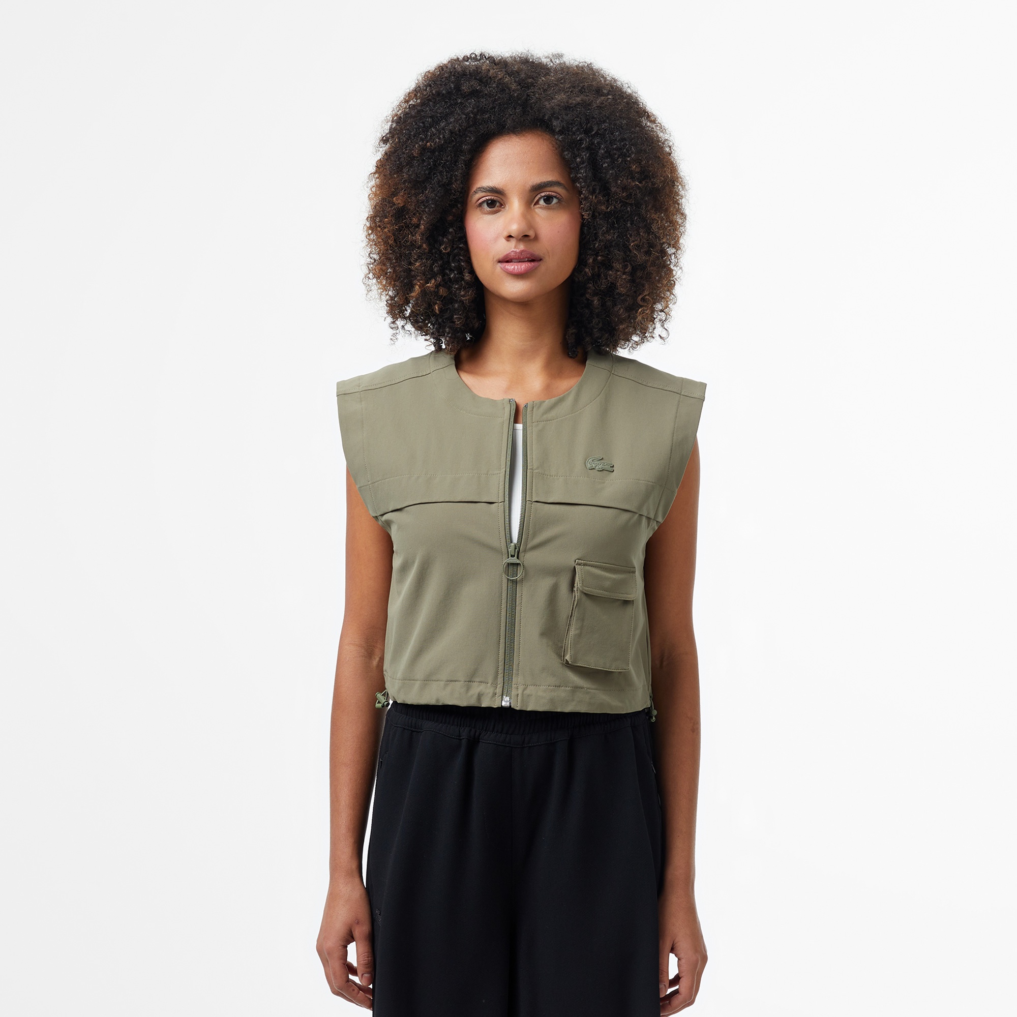 Lacoste Kadın Regular Fit Kolsuz Fermuarlı Haki Gömlek