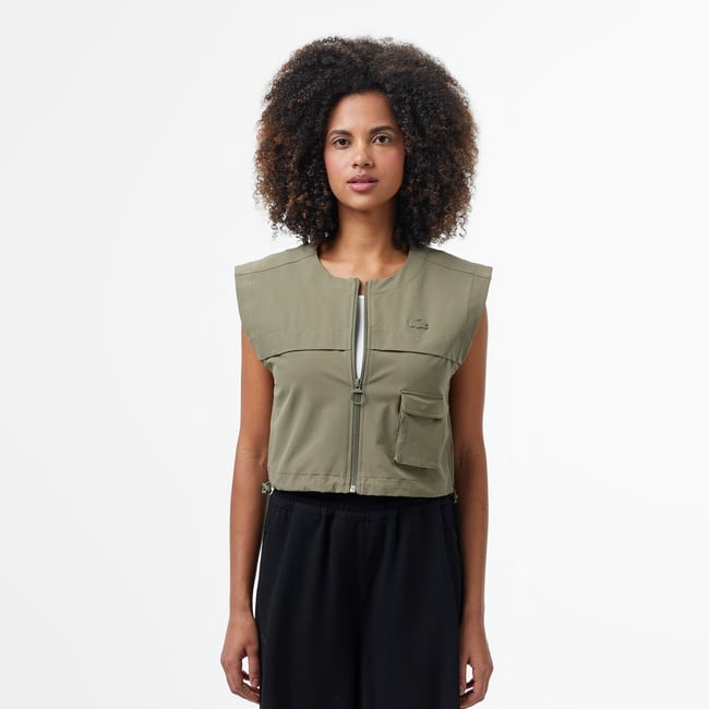  Lacoste Kadın Regular Fit Kolsuz Fermuarlı Haki Gömlek