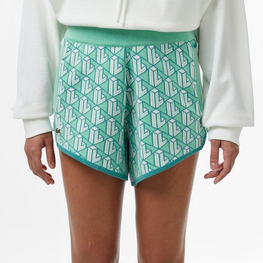  Kadın Relaxed Fit Monogram Açık Yeşil Şort