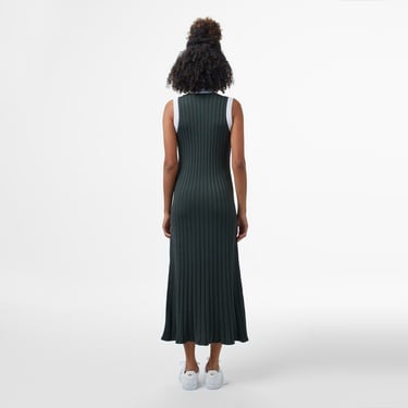  Lacoste Kadın Flare Fit Kolsuz V Yaka Renk Bloklu Koyu Yeşil Elbise