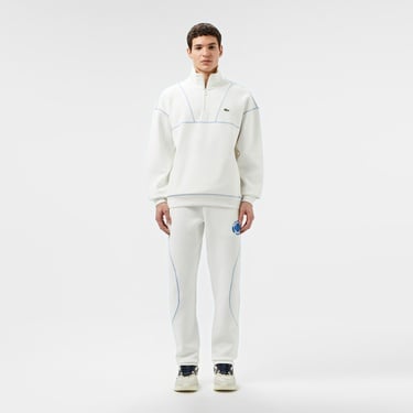  Erkek Relaxed Fit Yarım Fermuarlı Renk Bloklu Beyaz Sweatshirt