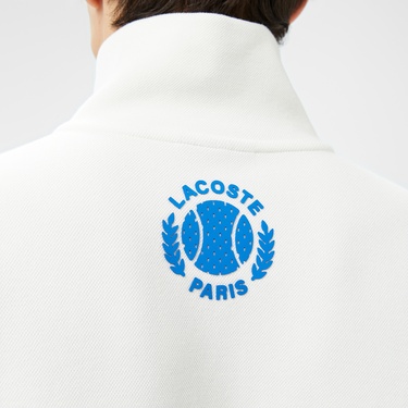  Erkek Relaxed Fit Yarım Fermuarlı Renk Bloklu Beyaz Sweatshirt