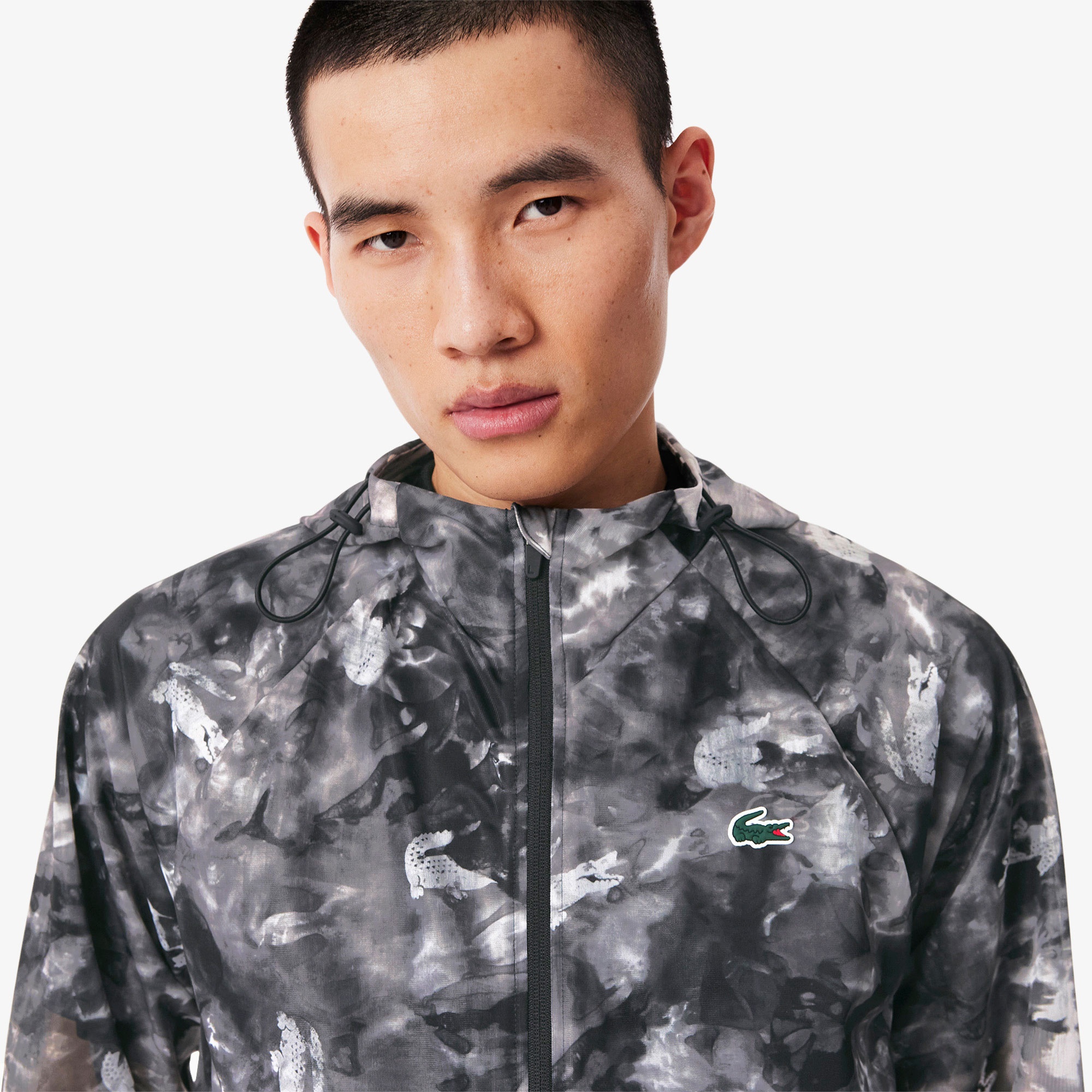 Lacoste Erkek Kapüşonlu Baskılı Siyah Ceket