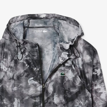  Lacoste Erkek Kapüşonlu Baskılı Siyah Ceket