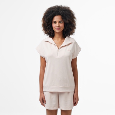  Kadın Kısa Kollu Yarım Fermuarlı Açık Pembe Sweatshirt