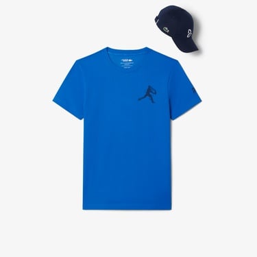  Lacoste Tennis x Novak Djokovic Erkek Bisiklet Yaka Baskılı Lacivert T-Shirt & Şapka Seti