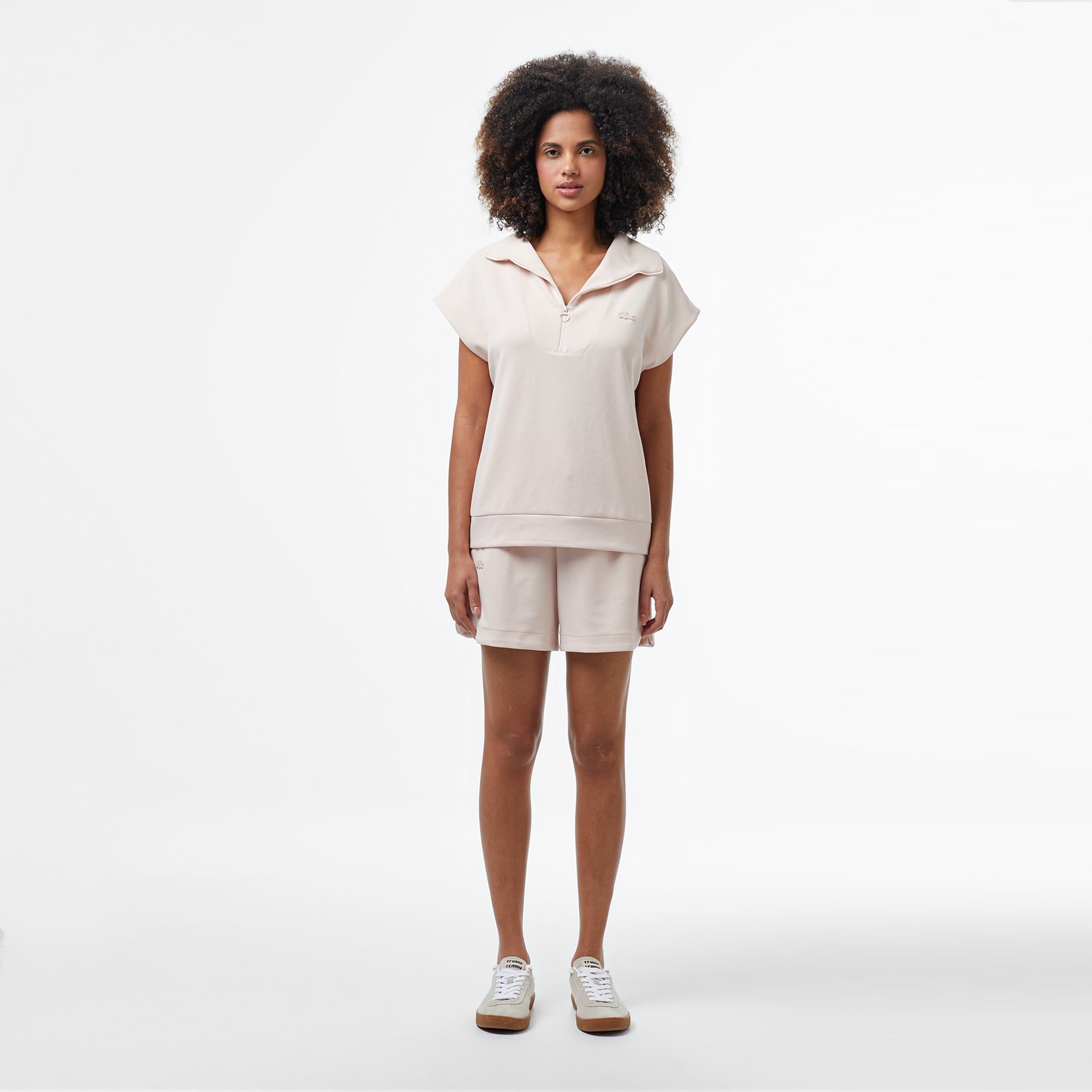 Lacoste Kadın Kısa Kollu Yarım Fermuarlı Açık Pembe Sweatshirt