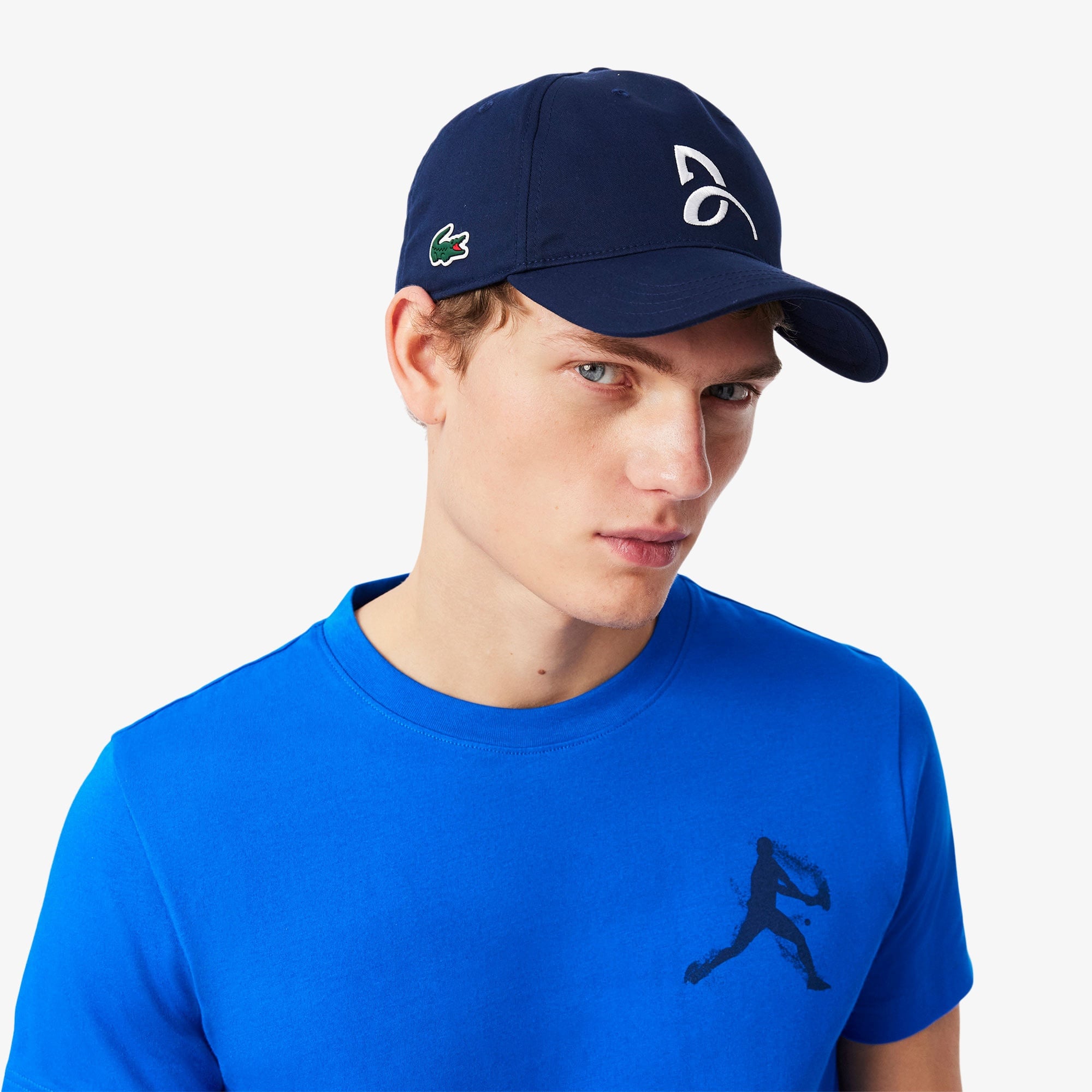 Lacoste Tennis x Novak Djokovic Erkek Bisiklet Yaka Baskılı Lacivert T-Shirt & Şapka Seti
