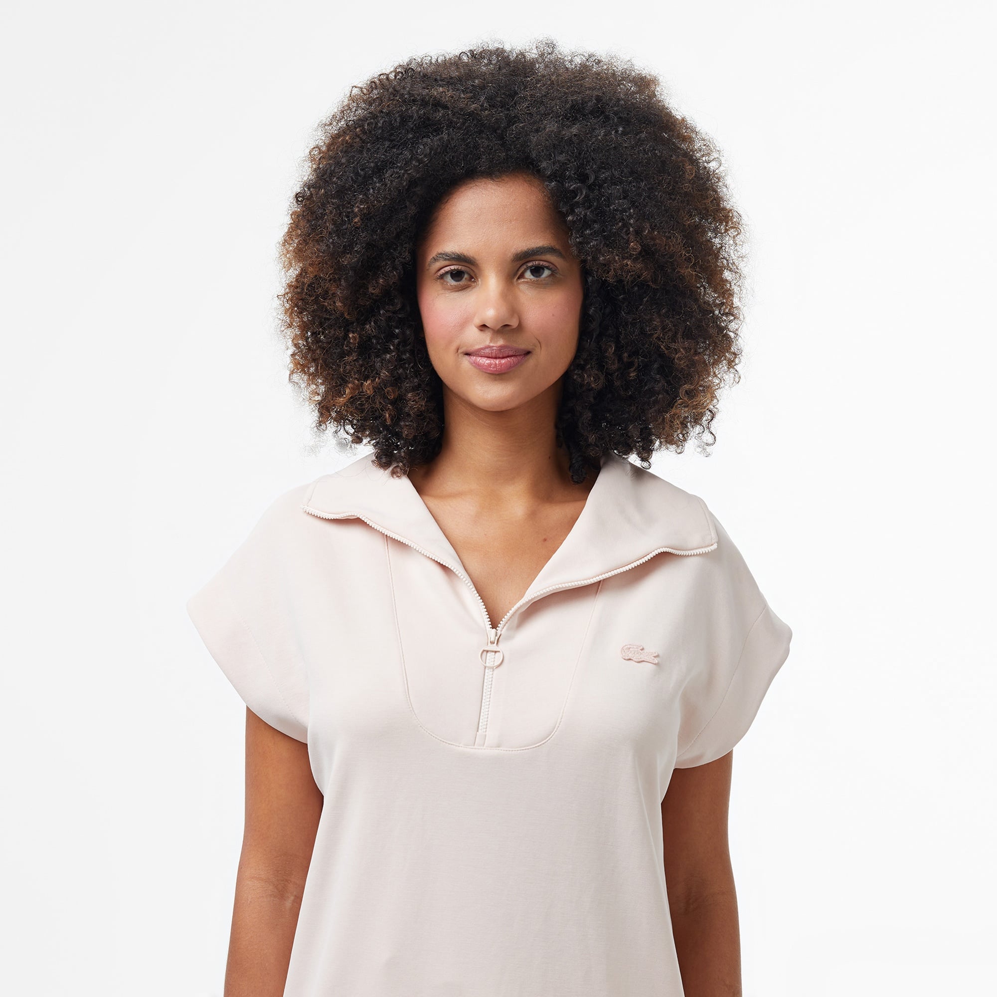 Lacoste Kadın Kısa Kollu Yarım Fermuarlı Açık Pembe Sweatshirt