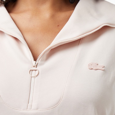  Kadın Kısa Kollu Yarım Fermuarlı Açık Pembe Sweatshirt