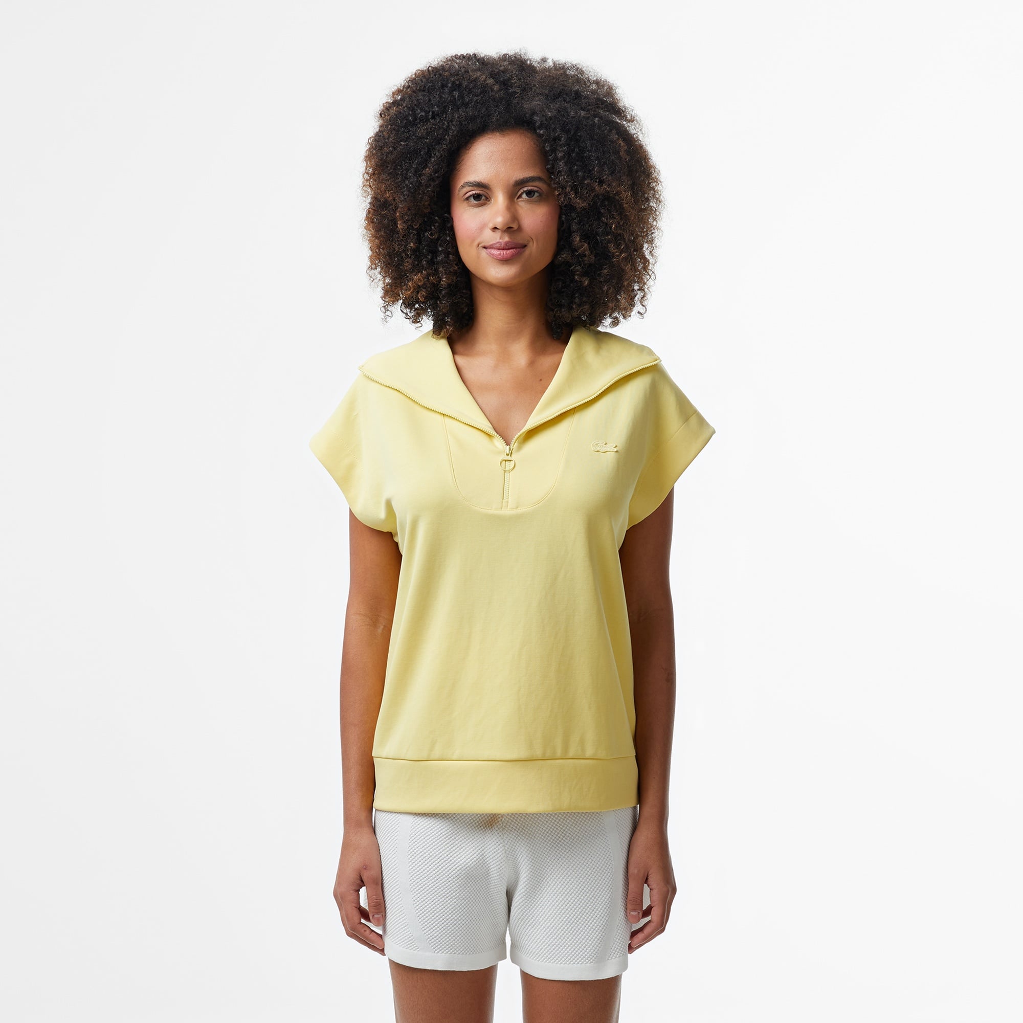 Lacoste Classic Kadın Kolsuz Yarım Fermuarlı Sarı Sweatshirt
