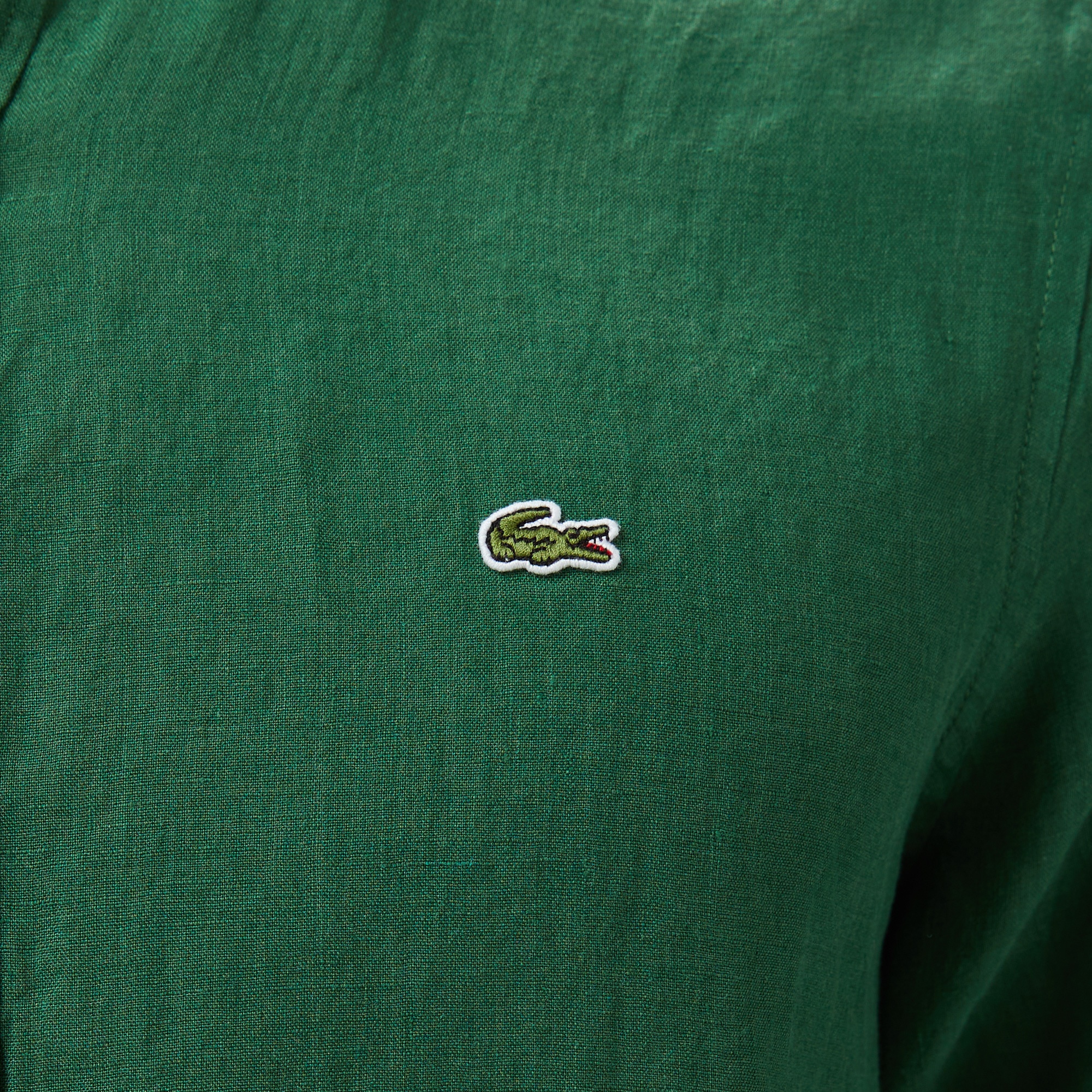 Lacoste Erkek Regular Fit Düğmeli Yaka Keten Koyu Yeşil Gömlek