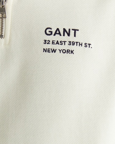  GANT Erkek Krem Regular Fit Yarım Fermuarlı Logolu Sweatshirt