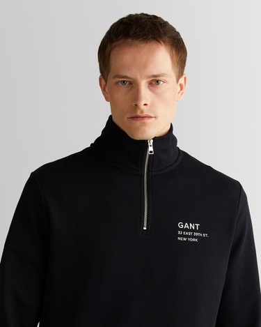  GANT Erkek Siyah Regular Fit Yarım Fermuarlı Logolu Sweatshirt