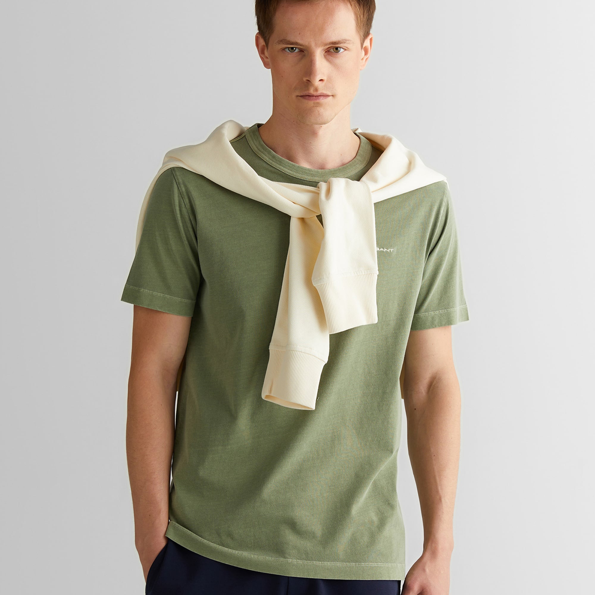 GANT Erkek Yeşil Regular Fit Bisiklet Yaka T-Shirt