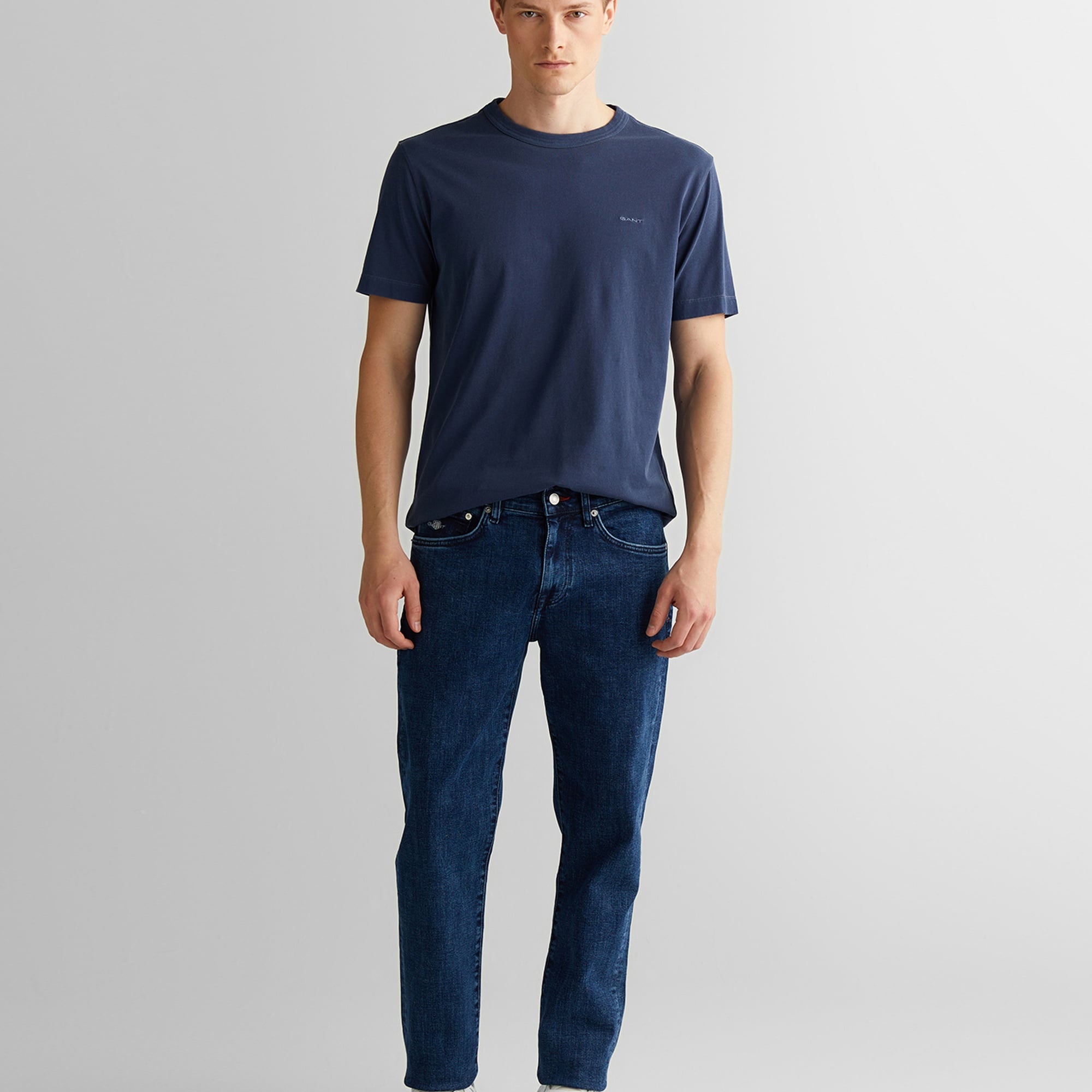 GANT Erkek Lacivert Regular Fit Bisiklet Yaka T-Shirt