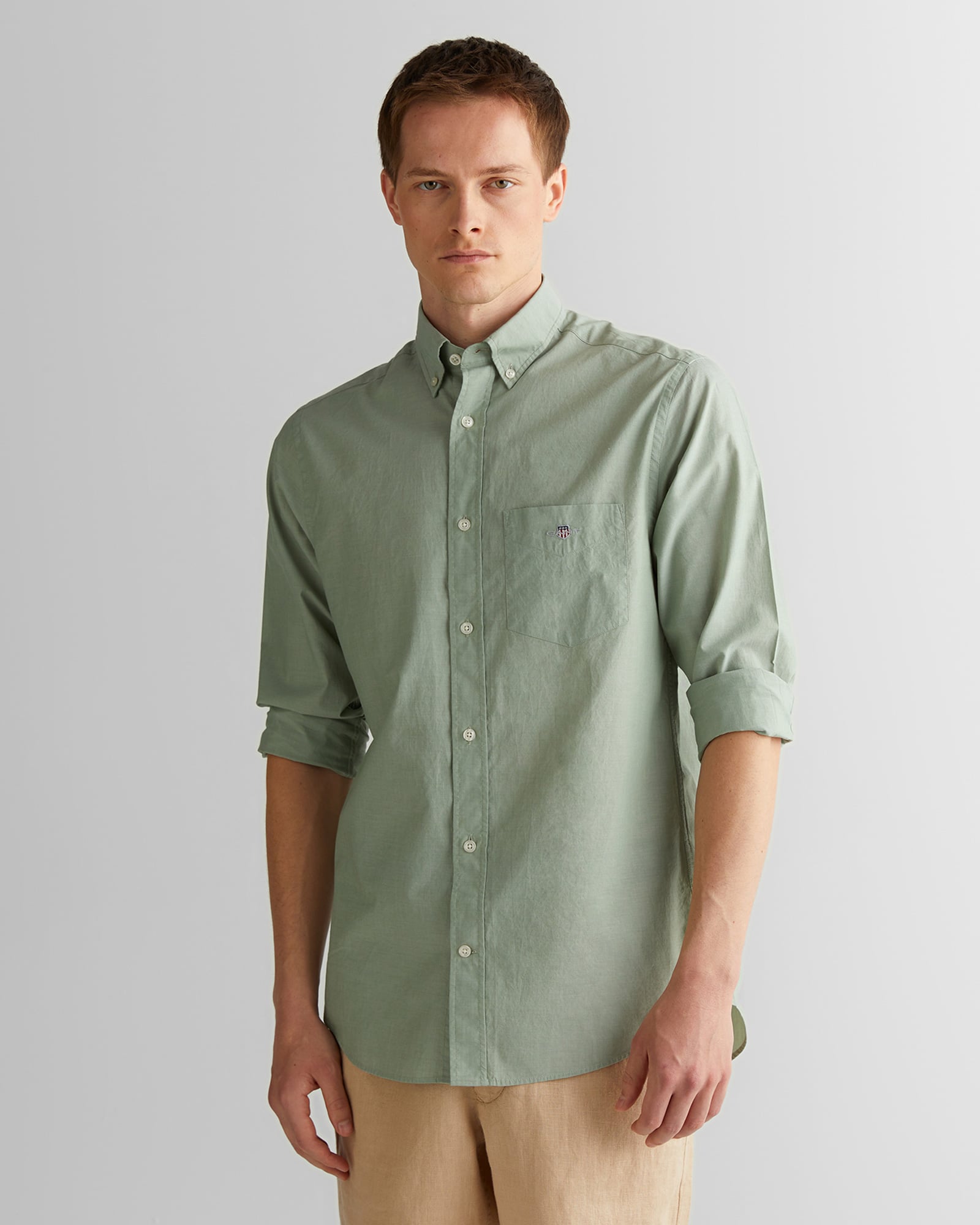  GANT Erkek Yeşil Regular Fit Düğmeli Yaka Poplin Gömlek