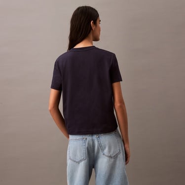  Calvin Klein Flocked Logo Kadın Mavi T-Shirt