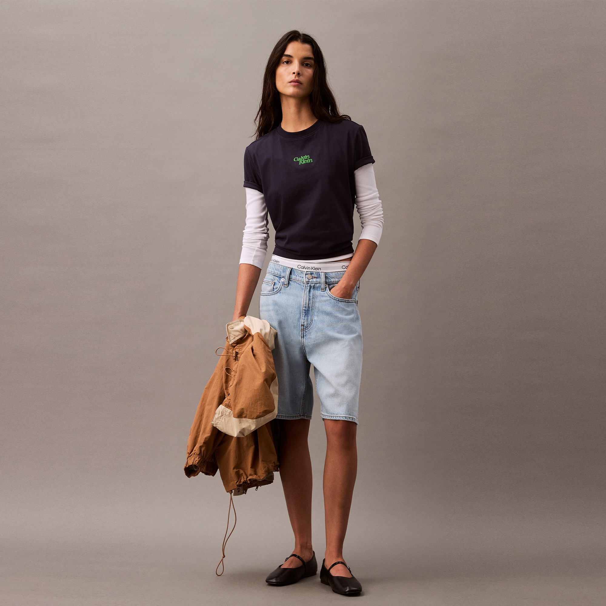 Calvin Klein Flocked Logo Kadın Mavi T-Shirt