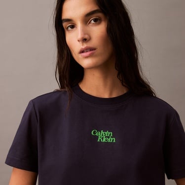  Calvin Klein Flocked Logo Kadın Mavi T-Shirt