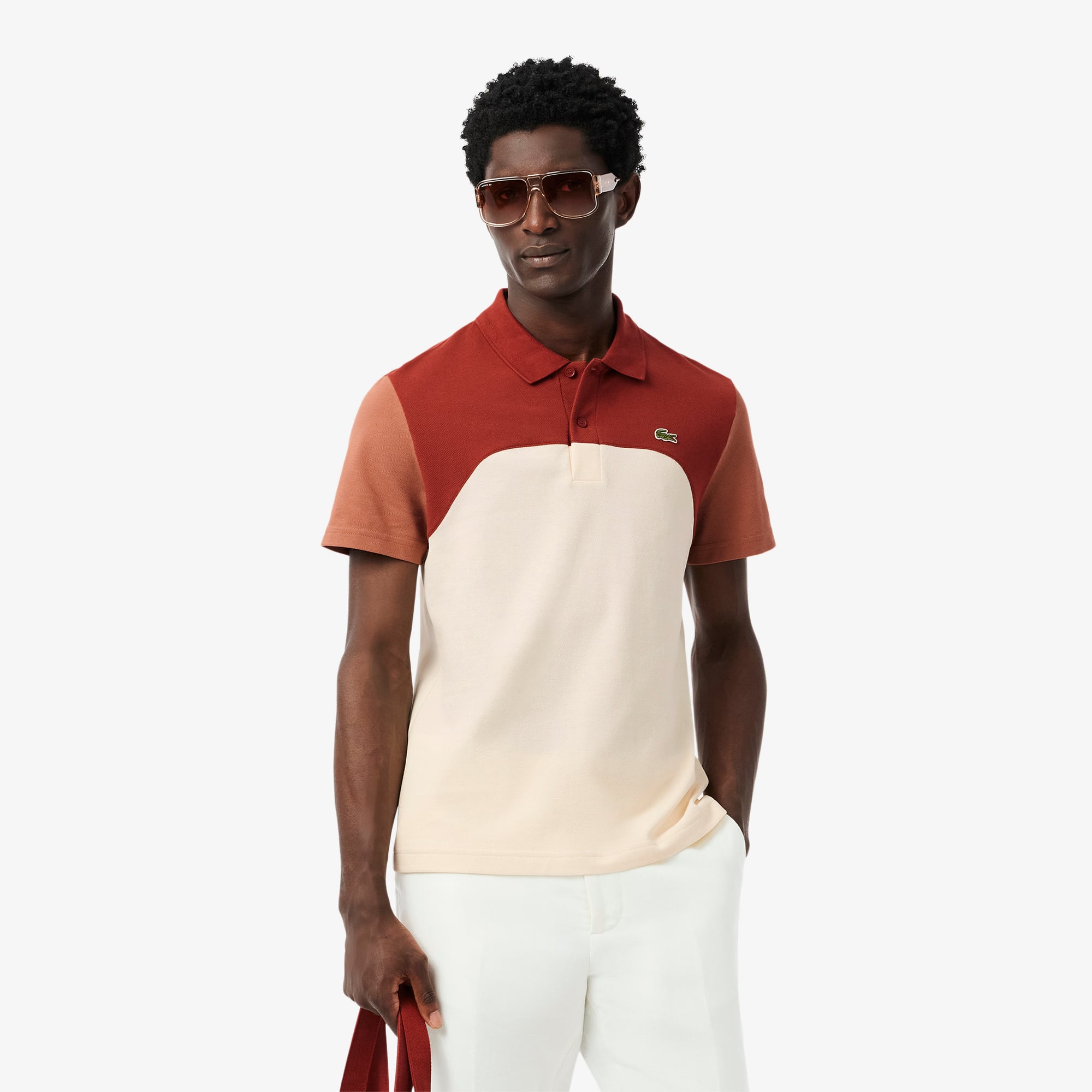  Lacoste Erkek Regular Fit Renk Bloklu Bej Polo