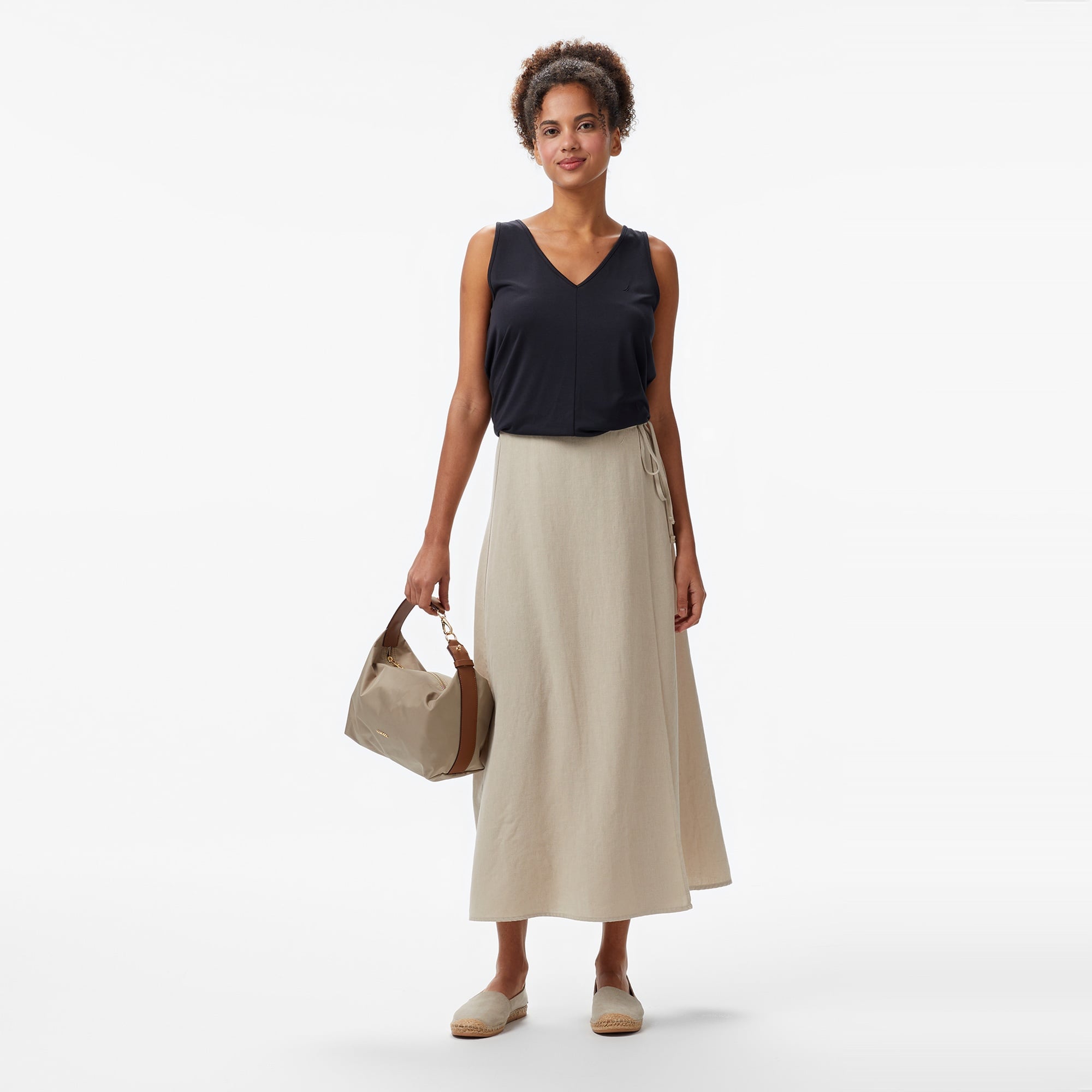 Nautica Kadın Bej Regular Fit Keten Karışımlı Etek