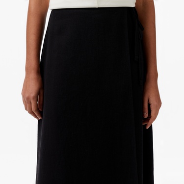  Nautica Kadın Siyah Regular Fit Keten Karışımlı Etek