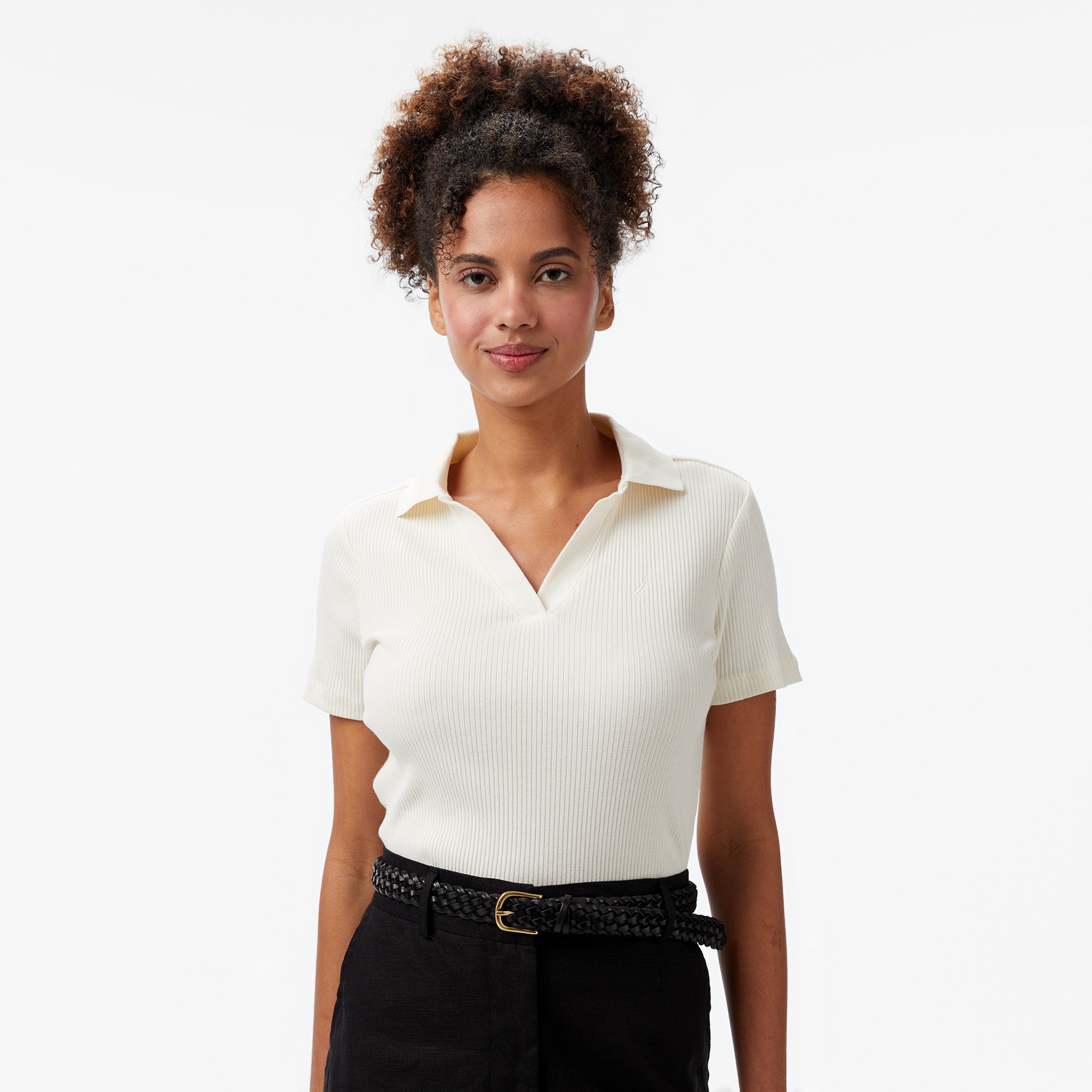 Nautica Kadın Krem Rengi Slim Fit Polo Yaka T-Shirt