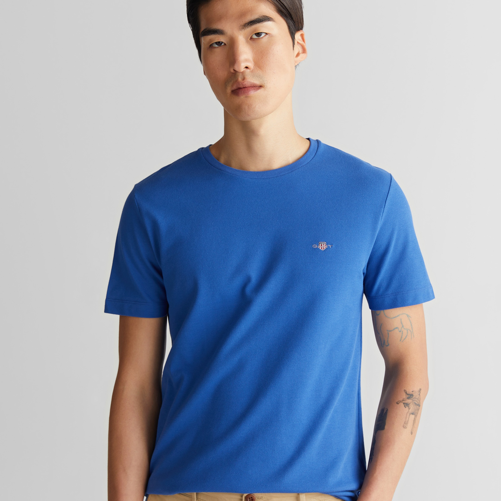 GANT Erkek Mavi Slim Fit Bisiklet Yaka T-Shirt