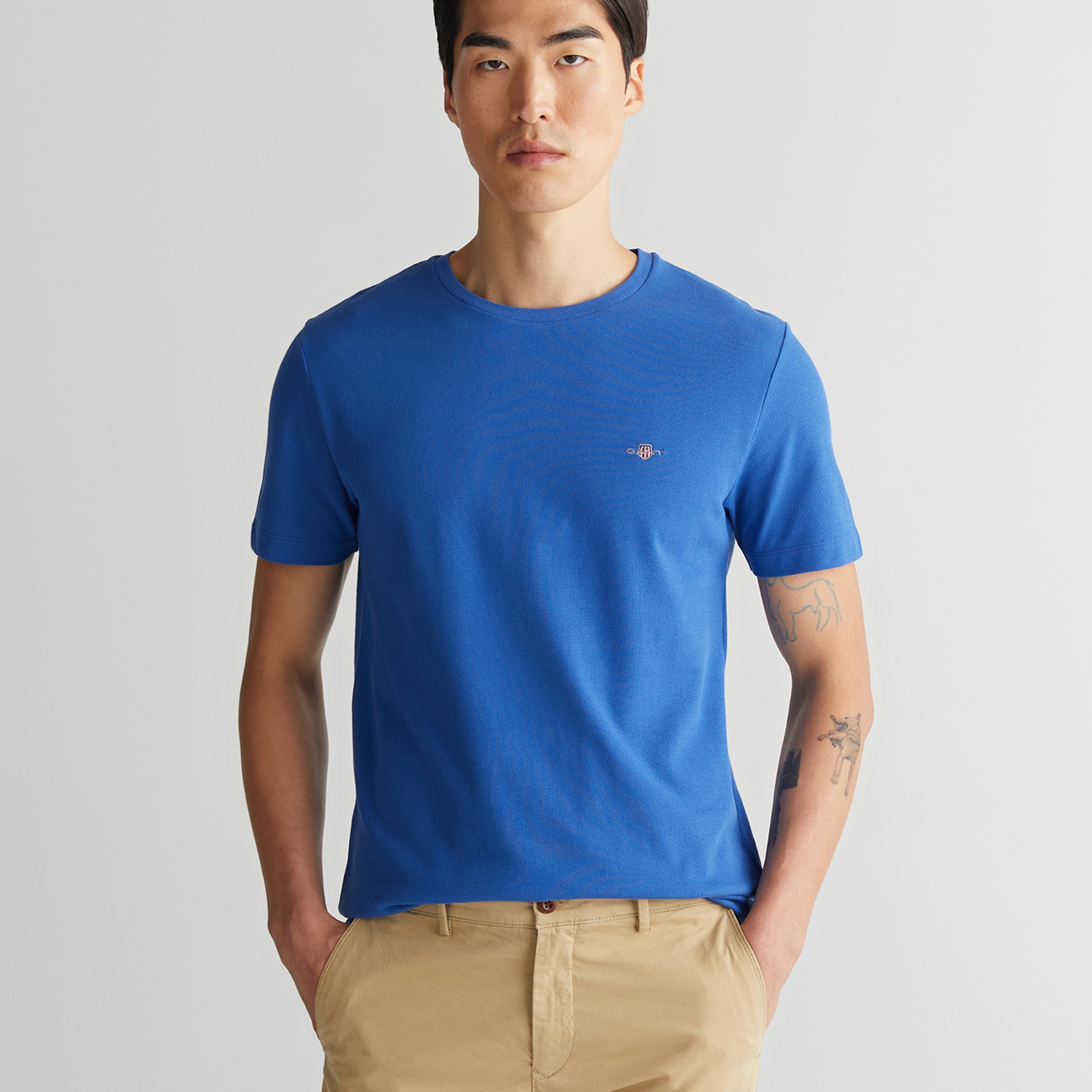 GANT Erkek Mavi Slim Fit Bisiklet Yaka T-Shirt