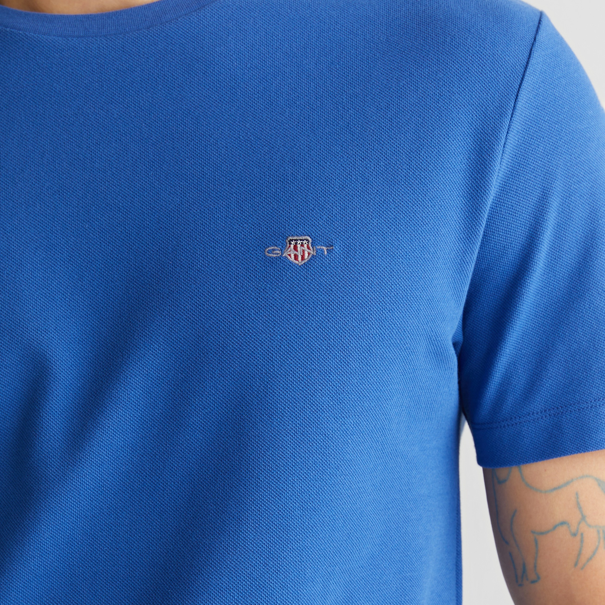 GANT Erkek Mavi Slim Fit Bisiklet Yaka T-Shirt