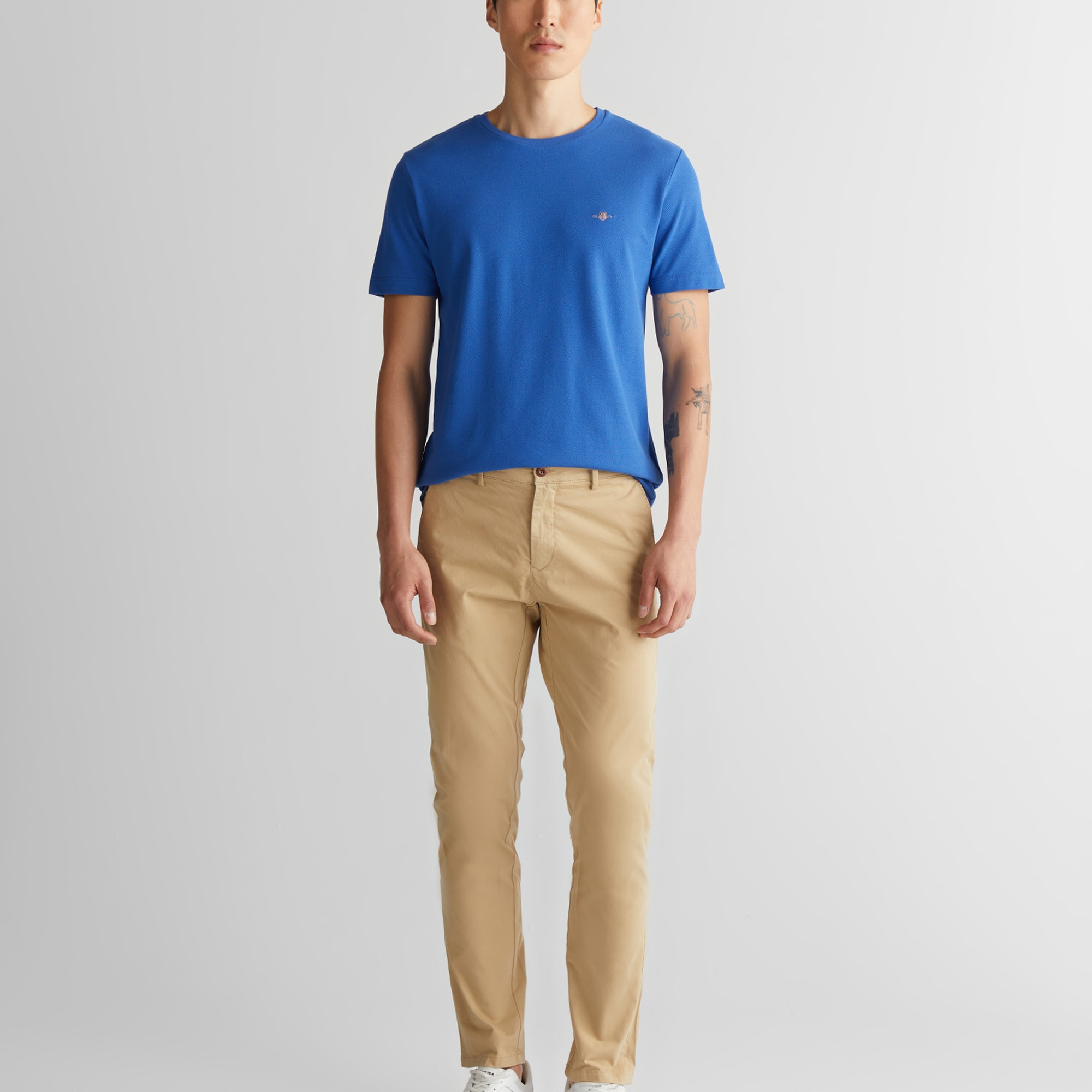 GANT Erkek Mavi Slim Fit Bisiklet Yaka T-Shirt