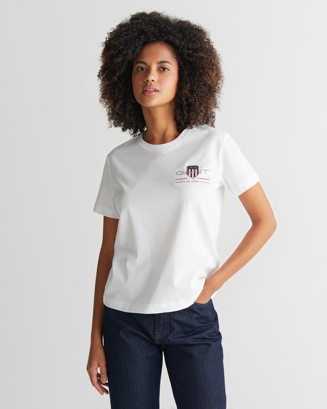  GANT Kadın Beyaz Regular Fit Bisiklet Yaka Logolu T-Shirt