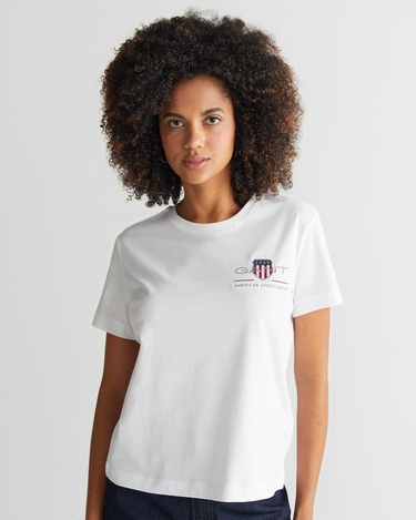  GANT Kadın Beyaz Regular Fit Bisiklet Yaka Logolu T-Shirt