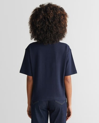  GANT Kadın Lacivert Bisiklet Yaka Logolu T-Shirt