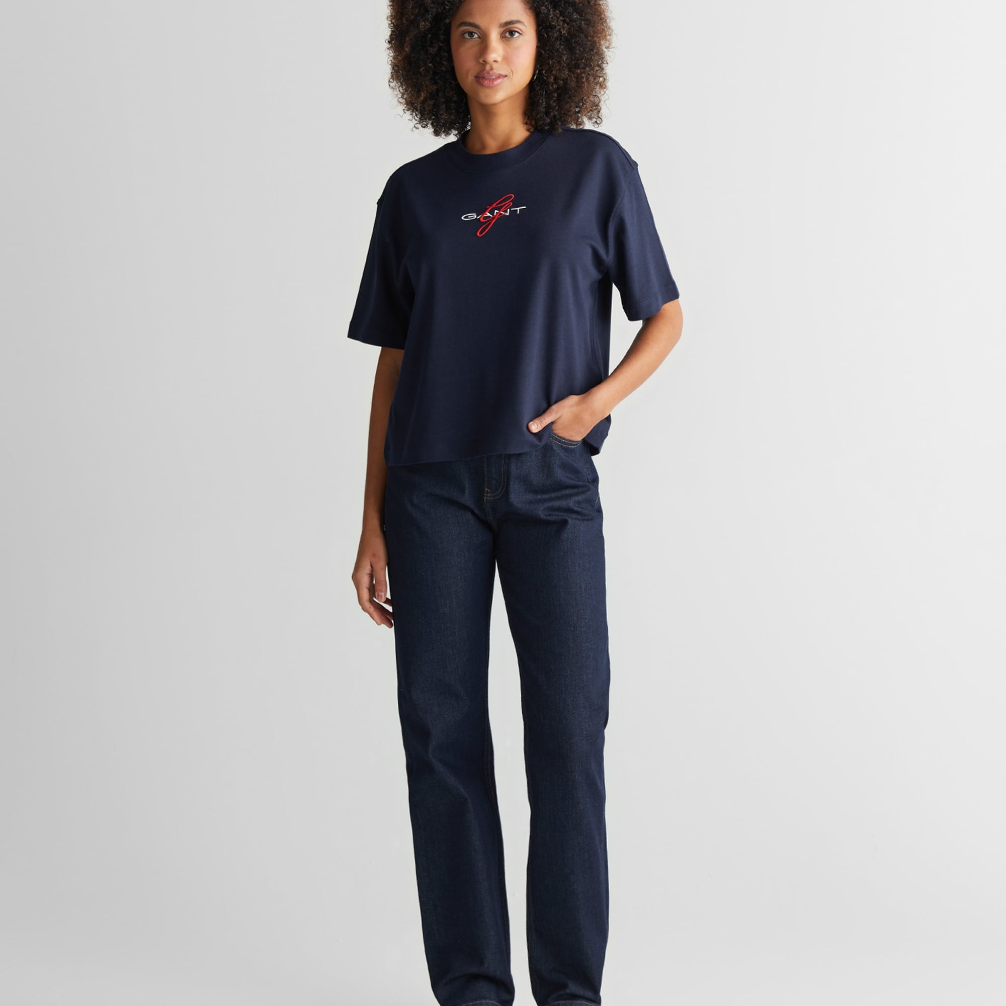 GANT Kadın Lacivert Bisiklet Yaka Logolu T-Shirt