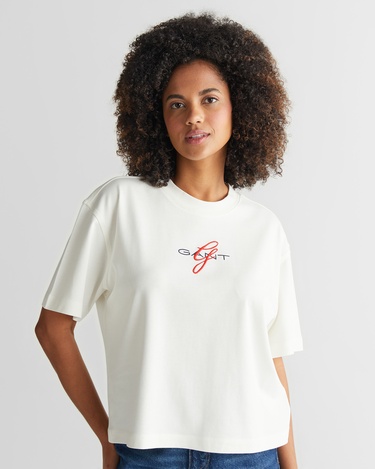  GANT Kadın Krem Bisiklet Yaka Logolu T-Shirt