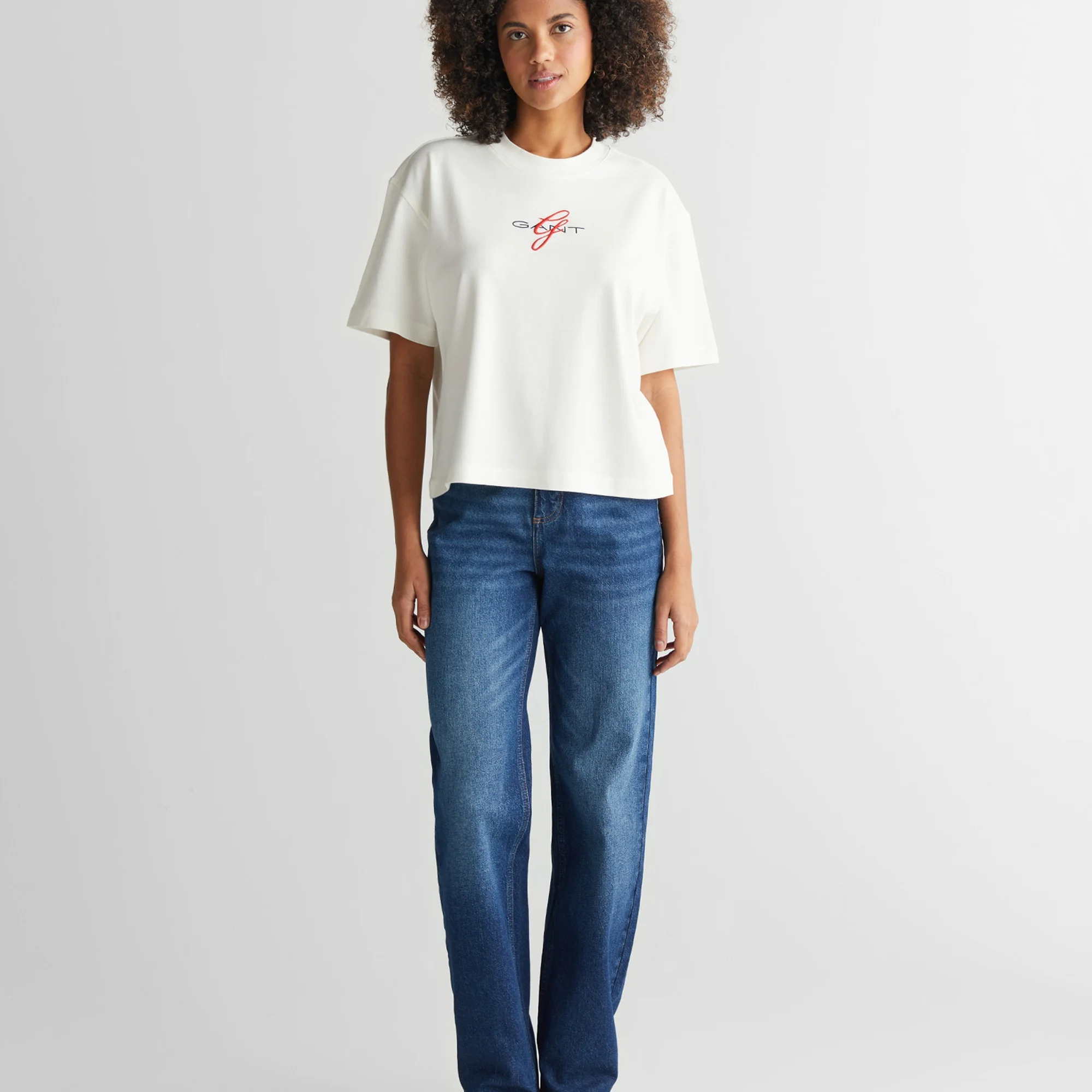 GANT Kadın Krem Bisiklet Yaka Logolu T-Shirt