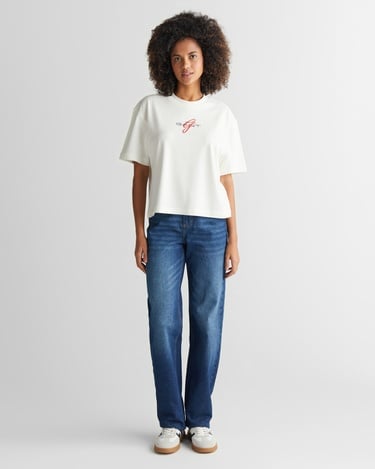  GANT Kadın Krem Bisiklet Yaka Logolu T-Shirt