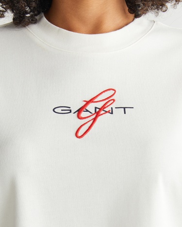  GANT Kadın Krem Bisiklet Yaka Logolu T-Shirt