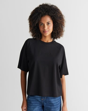  GANT Kadın Siyah Bisiklet Yaka Logolu T-Shirt