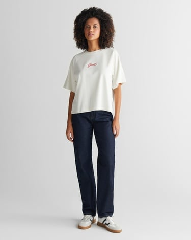  GANT Kadın Krem Bisiklet Yaka Logolu T-Shirt