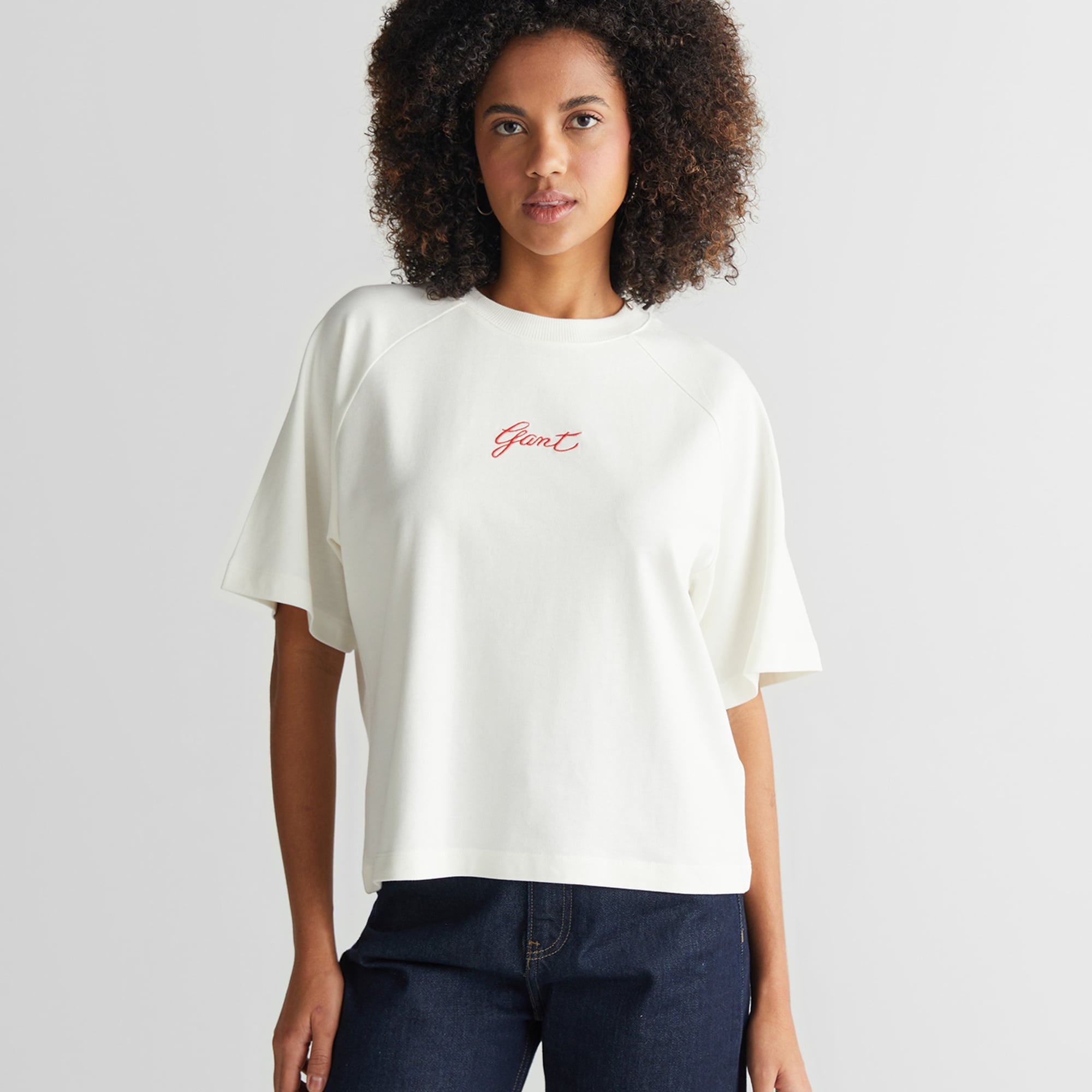 GANT Kadın Krem Bisiklet Yaka Logolu T-Shirt