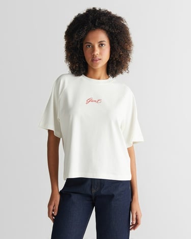  GANT Kadın Krem Bisiklet Yaka Logolu T-Shirt