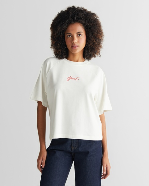  GANT Kadın Krem Bisiklet Yaka Logolu T-Shirt